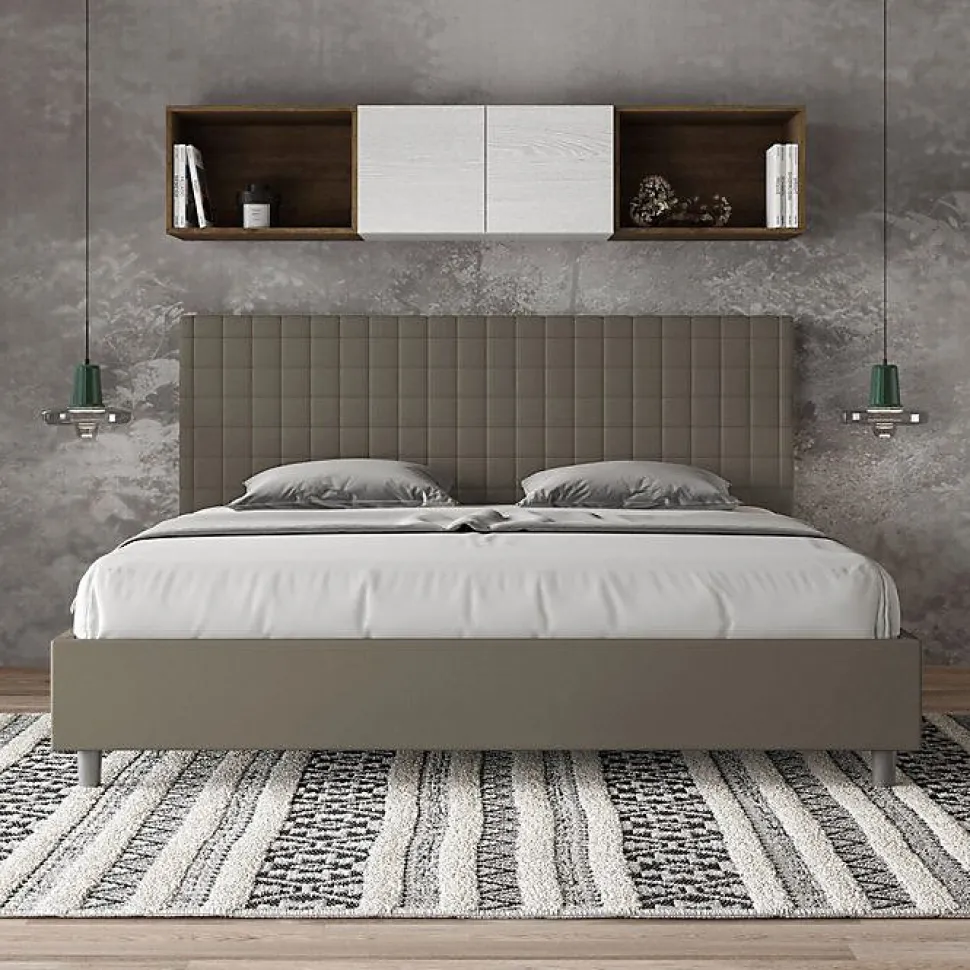 Lit Sunny cappuccino en similicuir avec sommier rembourré 200x200