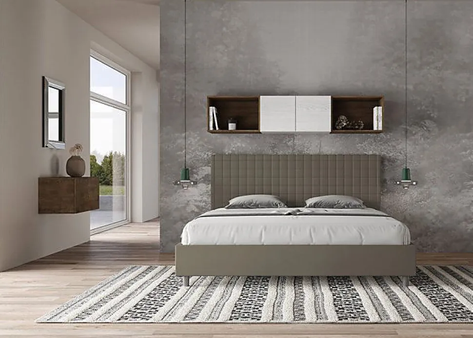 Lit Sunny cappuccino en similicuir avec sommier rembourré 200x200