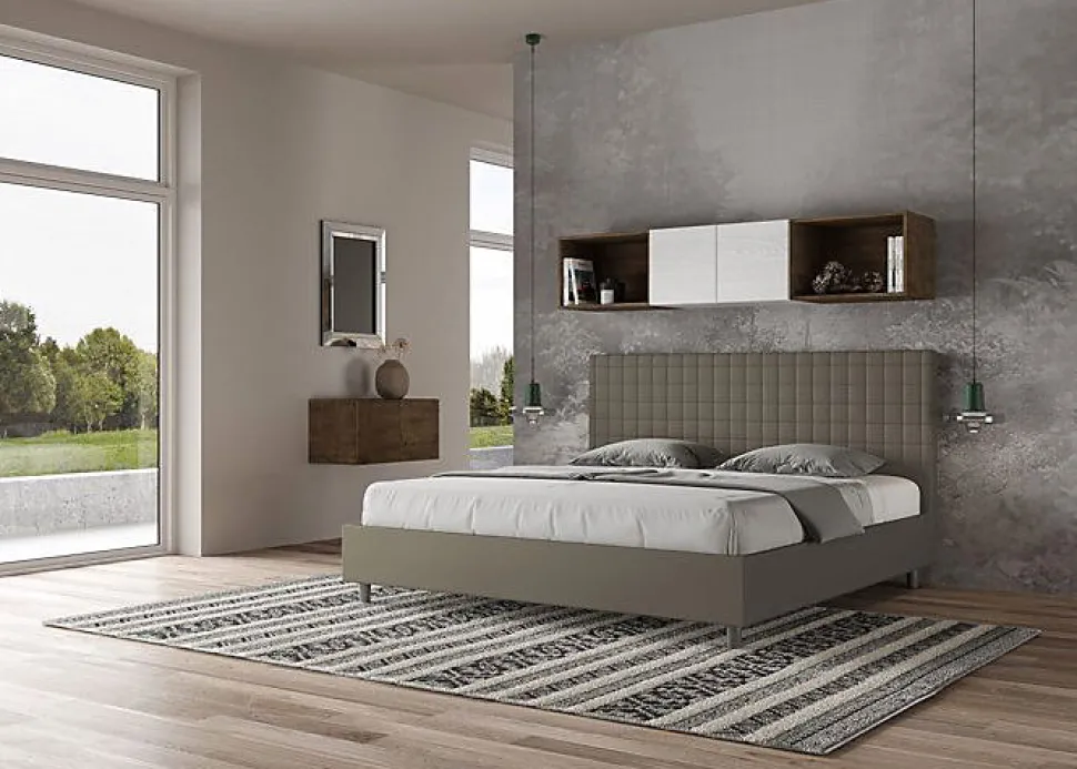 Lit Sunny cappuccino en similicuir avec sommier rembourré 200x200