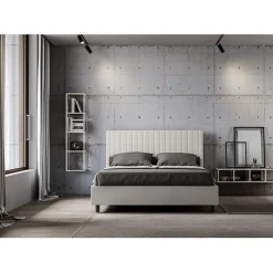 Lit Sunny en simili cuir blanc avec sommier tapissé 160x200