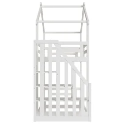 Lit Superposé - Lit enfant 90x200 cm avec Toît et Escalier Sécurisé, Cadre Bois Massif et Lattes Solides, Couleur Blanc