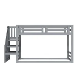 Lit Superposé - Lit enfant 90x200 cm avec Toît, Escalier Sécurisé et Structure Solide, Bois Massif et MDF, Couleur Gris