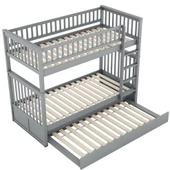 Lit Superposé 90 x 200 cm - Lit Gigogne avec Escalier - Pin + MDF - Sans Matelas - Gris