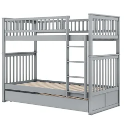 Lit Superposé 90 x 200 cm - Lit Gigogne avec Escalier - Pin + MDF - Sans Matelas - Gris