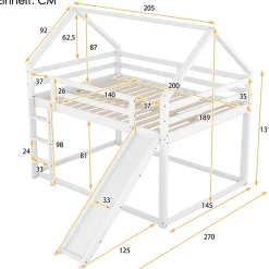 Lit Superposé 140 x 200 cm - Lit enfant avec Toboggan et Échelle - Pin + MDF - Sans Matelas - Blanc
