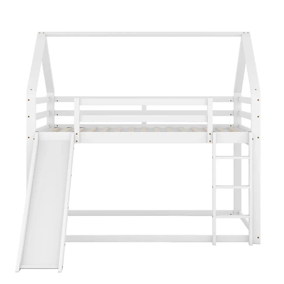 Lit Superposé 140 x 200 cm - Lit enfant avec Toboggan et Échelle - Pin + MDF - Sans Matelas - Blanc