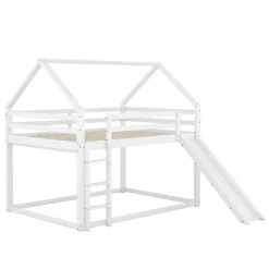 Lit Superposé 140 x 200 cm - Lit enfant avec Toboggan et Échelle - Pin + MDF - Sans Matelas - Blanc