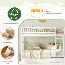 Lit Superposé 90 x 200 cm - Lit Gigogne avec Escalier - Pin + MDF - Sans Matelas - Blanc