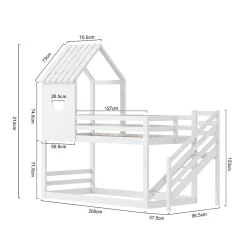 Lit superposé, 90 x 200 cm, pour 2 enfants, avec escalier d'angle, lit mezzanine, avec fenêtre