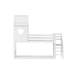 Lit superposé, 90 x 200 cm, pour 2 enfants, avec escalier d'angle, lit mezzanine, avec fenêtre