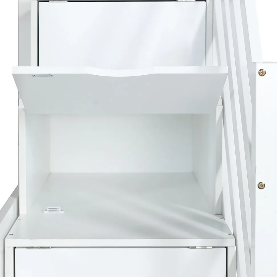 Lit superposé avec échelle, toboggan, fenêtres, sécurité, cadre bois, blanc, 90x200cm