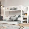 Lit superposé avec lit roulant, sécurité, échelle, cadre bois, 90x200,190cm, blanc
