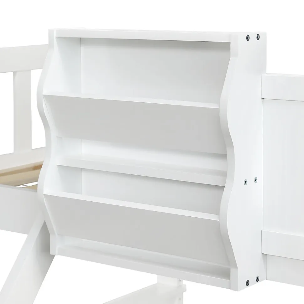 Lit superposé, avec rangement, escalier incliné 3 marches, fenêtre forme unique, tableau graffiti, blanc bleu, 90x200, 120x200cm