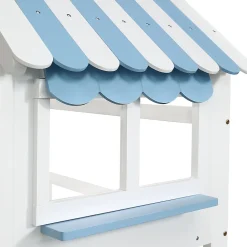 Lit superposé, avec rangement, escalier incliné 3 marches, fenêtre forme unique, tableau graffiti, blanc bleu, 90x200, 120x200cm