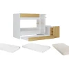 Lit superposé avec tiroir lit gigogne et 2 bureaux 3 x 90 x 190 cm - Coloris : Blanc et naturel + Matelas - DOMATI