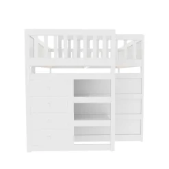 Lit superposé bas Lit enfant 140 x 200 cm en bois avec compartiments de rangement ouverts et clôture, blanc