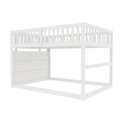 Lit superposé bas Lit enfant 140 x 200 cm en bois avec compartiments de rangement ouverts et clôture, blanc