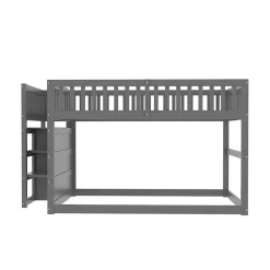 Lit superposé bas Lit enfant 140 x 200 cm en bois avec compartiments de rangement ouverts et clôture, gris