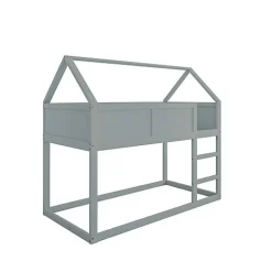 Lit superposé bas 90x200 cm en bois massif avec échelle pour enfant coloris gris