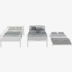 Lit Superposé Convertible 90x190 cm - Lit Enfant avec Échelle et Garde-Corps Silencieux , Fer - Sans Matelas - Blanc