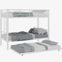 Lit Superposé Convertible 90x190 cm - Lit Enfant avec Échelle et Garde-Corps Silencieux , Fer - Sans Matelas - Blanc