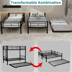 Lit Superposé Convertible 90x190 cm - Lit Enfant avec Échelle et Garde-Corps Silencieux , Fer - Sans Matelas - Noir