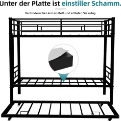 Lit Superposé Convertible 90x190 cm - Lit Enfant avec Échelle et Garde-Corps Silencieux , Fer - Sans Matelas - Noir