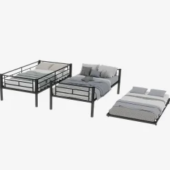 Lit Superposé Convertible 90x190 cm - Lit Enfant avec Échelle et Garde-Corps Silencieux , Fer - Sans Matelas - Noir