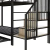 Lit superposé en fer 90 x 200 cm et 180 x 200 cm, lit gigogne multifonctionnel, sac en tissu, escaliers de rangement, noir