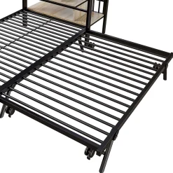 Lit superposé en fer 90 x 200 cm et 180 x 200 cm, lit gigogne multifonctionnel, sac en tissu, escaliers de rangement, noir