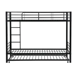 Lit superposé en métal, adapté enfants et ados, avec lit gigogne, 4 barrières, noir, 90x200cm, 90x190cm