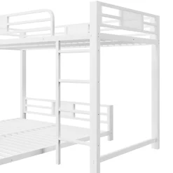 Lit superposé en métal en forme de L - 90x200cm + 140x200 cm - Barrières de sécurité et échelle - Métal - Blanc (sans matelas)