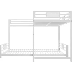 Lit superposé en métal en forme de L - 90x200cm + 140x200 cm - Barrières de sécurité et échelle - Métal - Blanc (sans matelas)