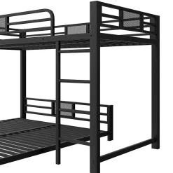 Lit superposé en métal en forme de L - 90x200cm + 140x200 cm - Barrières de sécurité et échelle - Métal - Noir (sans matelas)