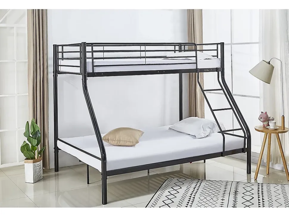 Lit superposé en métal "Leo" Sommiers inclus - 90/140 x 190 cm - Noir