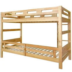 Lit superposé enfant, 2 lits simples, cadre pin massif, montage facile, naturel, 90x200 cm