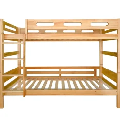 Lit superposé enfant, 2 lits simples, cadre pin massif, montage facile, naturel, 90x200 cm