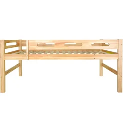 Lit superposé enfant, 2 lits simples, cadre pin massif, montage facile, naturel, 90x200 cm