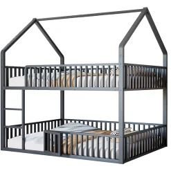 Lit superposé enfant 140 par 200 métal lit double familial mezzanine avec échelle porte ouvrante lit inférieur noir