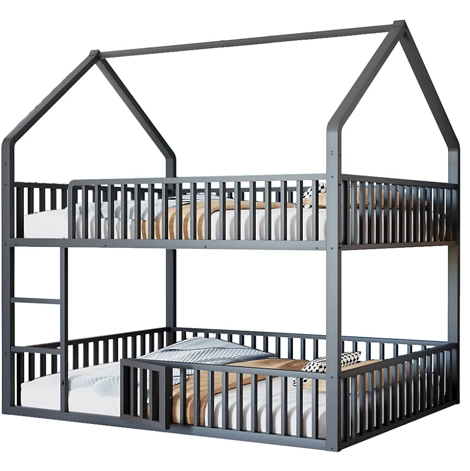 Lit superposé enfant 140 par 200 métal lit double familial mezzanine avec échelle porte ouvrante lit inférieur noir