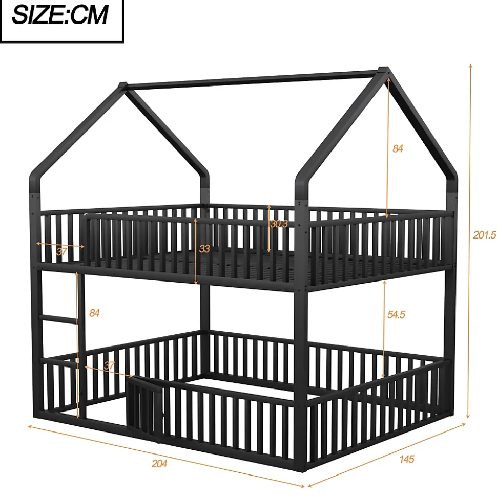 Lit superposé enfant 140 par 200 métal lit double familial mezzanine avec échelle porte ouvrante lit inférieur noir