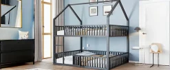 Lit superposé enfant 140 par 200 métal lit double familial mezzanine avec échelle porte ouvrante lit inférieur noir