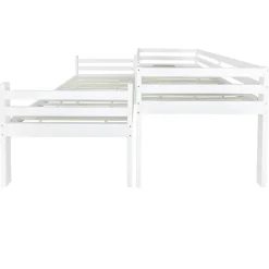 Lit superposé enfant avec rangements chaussures et casiers, convertible 2 lits simples, blanc, 90x200 cm