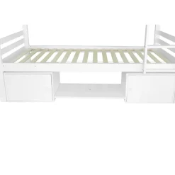 Lit superposé enfant avec rangements chaussures et casiers, convertible 2 lits simples, blanc, 90x200 cm