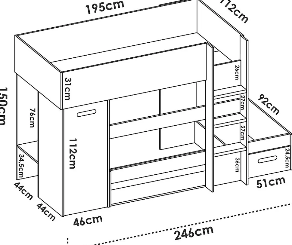 Lit superposé enfant coloris chêne naturel, blanc, imitation lamelles, couchage 90 x190 cm
