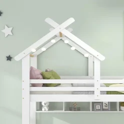 Lit Superposé enfant 90x200 cm - Lit avec 2 Tiroirs et 4 Niches de Rangement - Structure en Bois Pin et MDF - Blanc, Sans Matelas