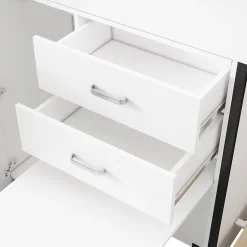 Lit Superposé enfant 90x200 cm - Lit avec Bureau Escamotable et Armoire - MDF et Panneaux Stratifiés - Sans Matelas - Blanc
