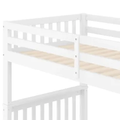 Lit superposé enfant 90x200 cm blanc avec étagère escalier, 2 tiroirs, barrières hautes, certifié EN747-1, sûr et pratique