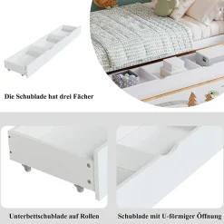 Lit Superposé enfant 90x200 cm avec Toboggan et Escalier, Cabane Blanc avec Casiers de Rangement, Pin et MDF, Sans Matelas - Blanc