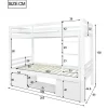 Lit superposé enfant 90x200 cm blanc avec casiers et étagères à chaussures, convertible en 2 lits simples